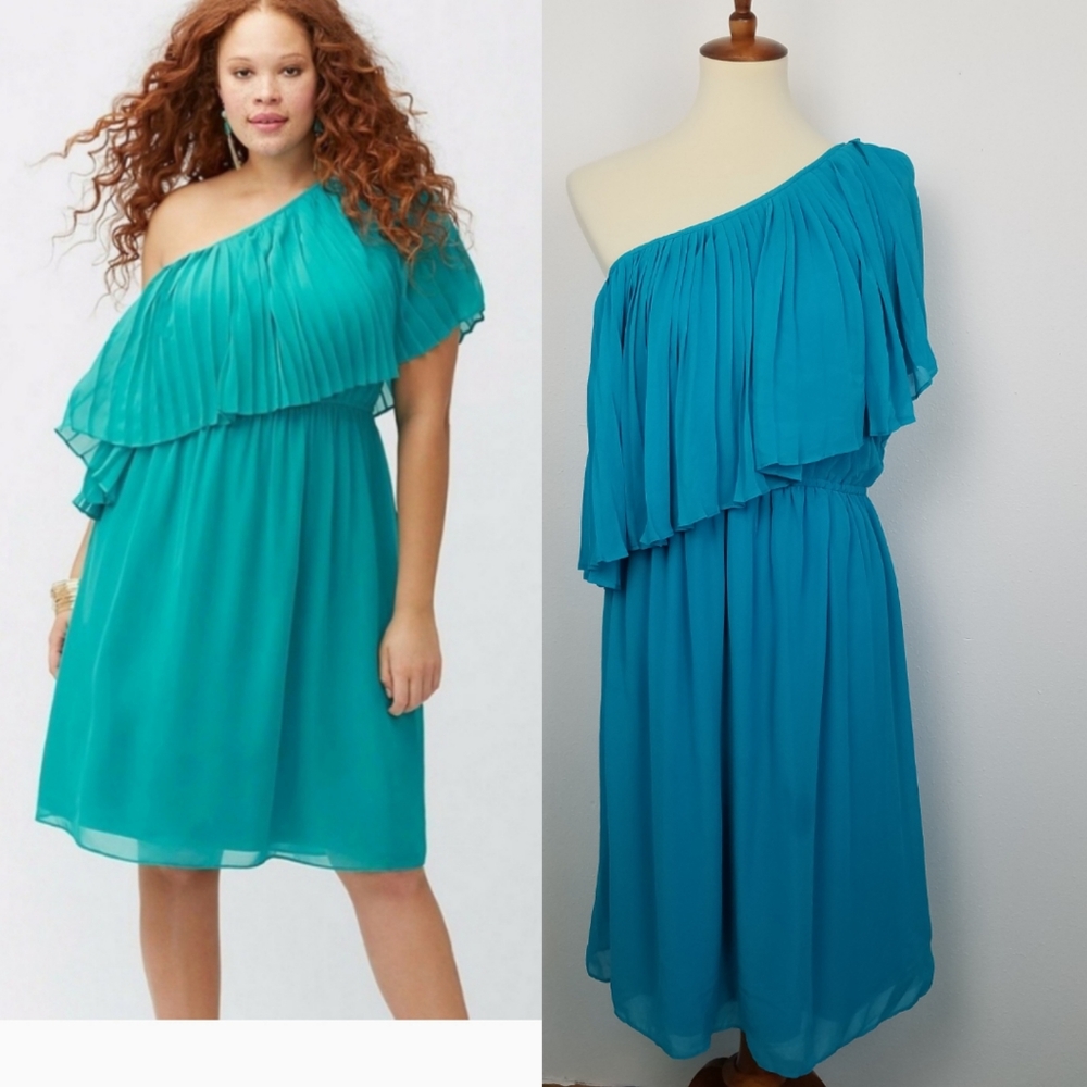 Lane Bryant Turquoise Teal One Shoulder Dress
